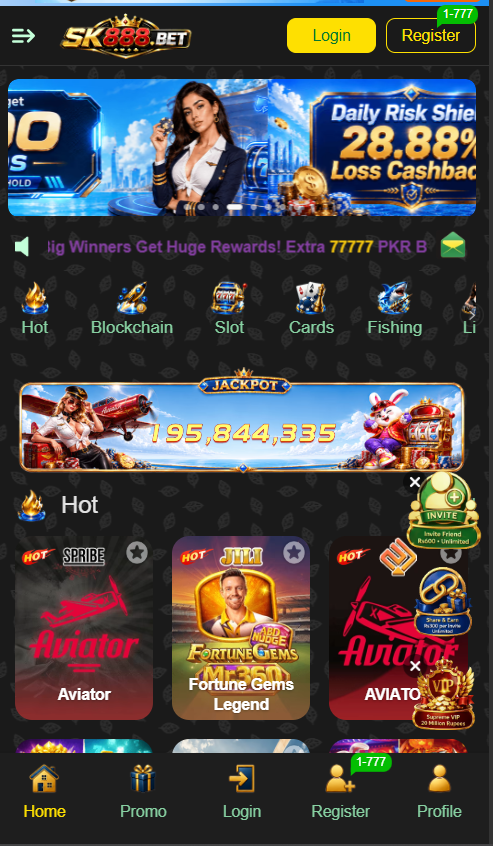 SK888BET Game dashboard showing the main user interface