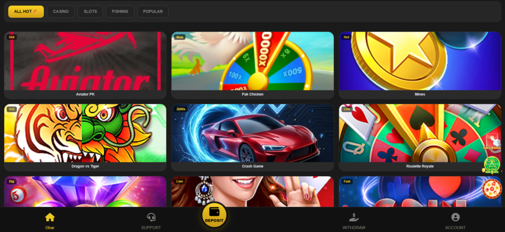 KK555 Game categories featuring slot, fishing, card, table, and arcade games on Android
