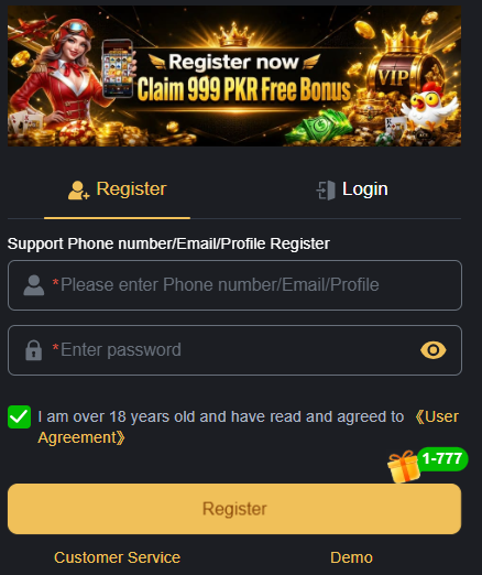 K77Slot registration page with welcome bonus offer for new Android users