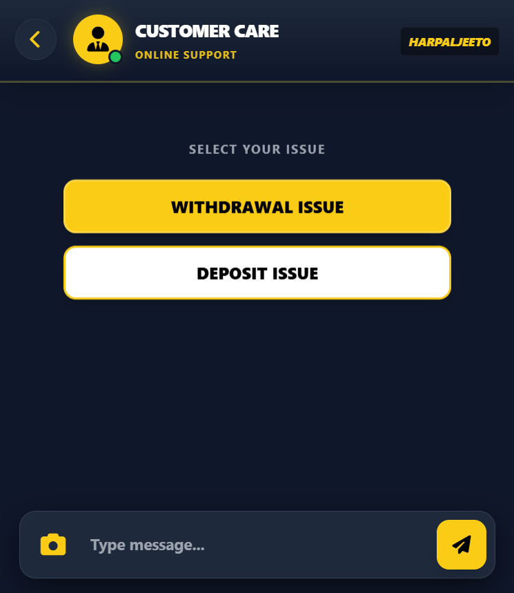 Customer support section with live help and contact options