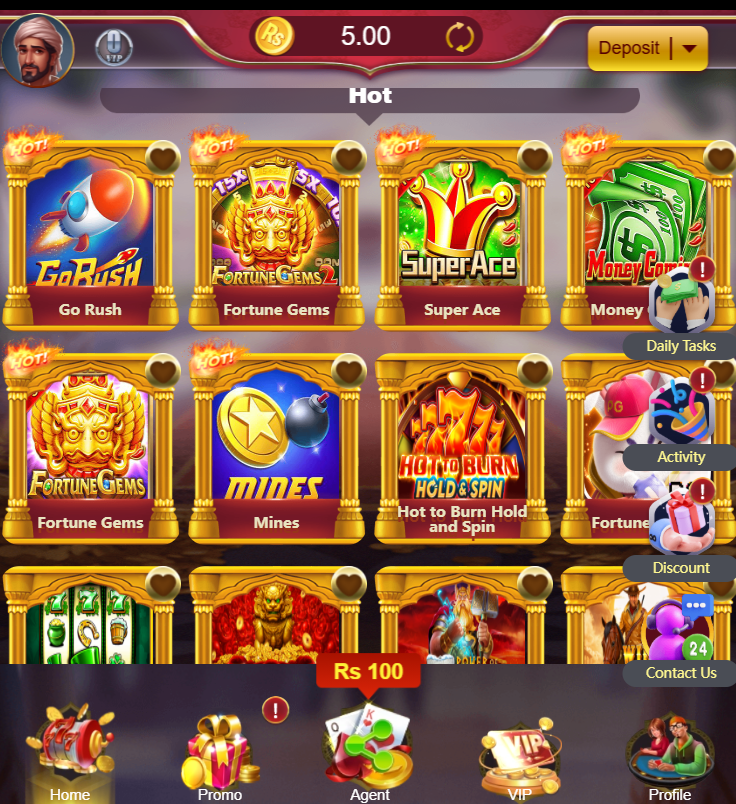 Clean gaming app dashboard with easy navigation and user account options