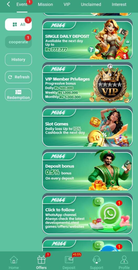MIL44 Game features including fast login, secure payments, bonuses, and smooth gameplay